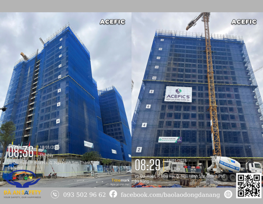 Lưới bao che công trình màu xanh dương