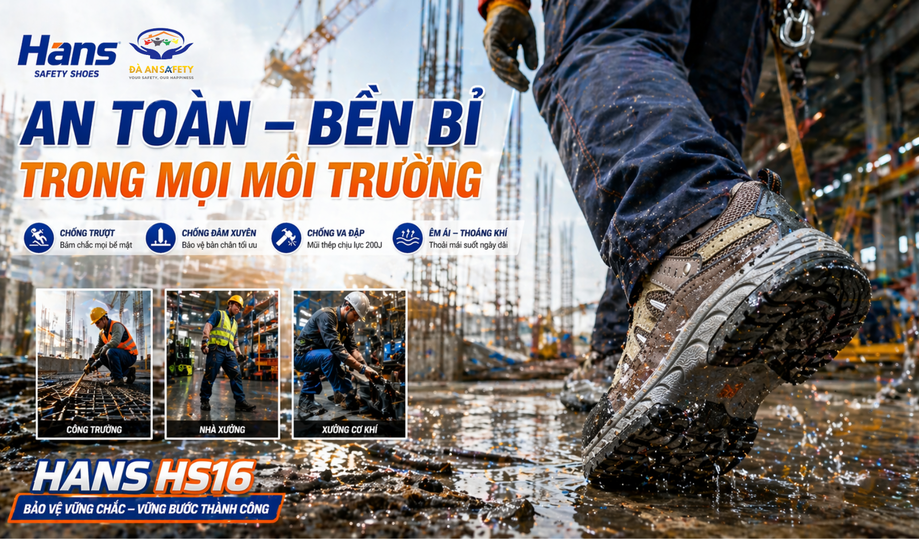 Giày bảo hộ Hans HS16 tại Đà Nẵng an toàn bền bỉ