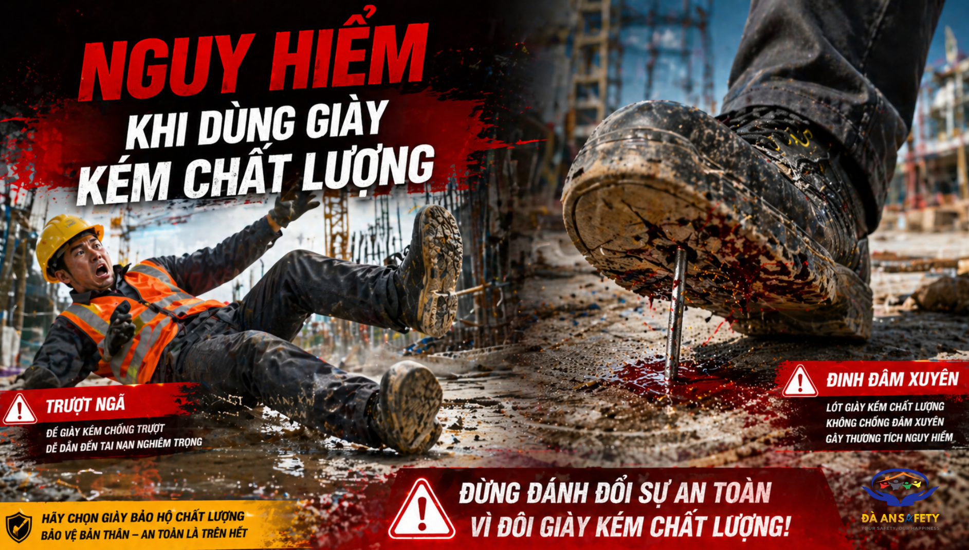 Giày bảo hộ lao động tại Đà Nẵng nguy hiểm