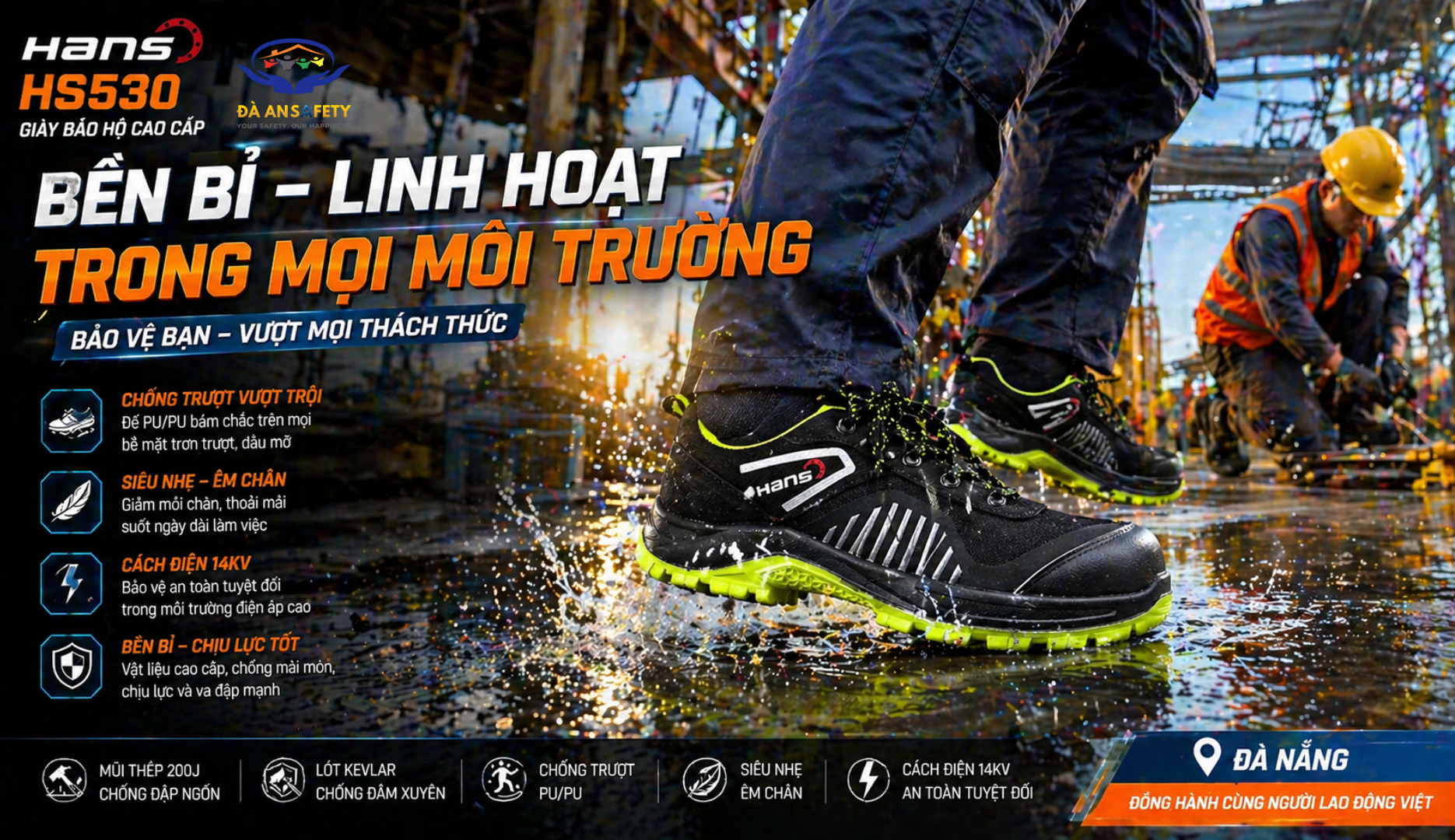 Giày bảo hộ Hans HS530 tại Đà Nẵng ứng dụng thực tế