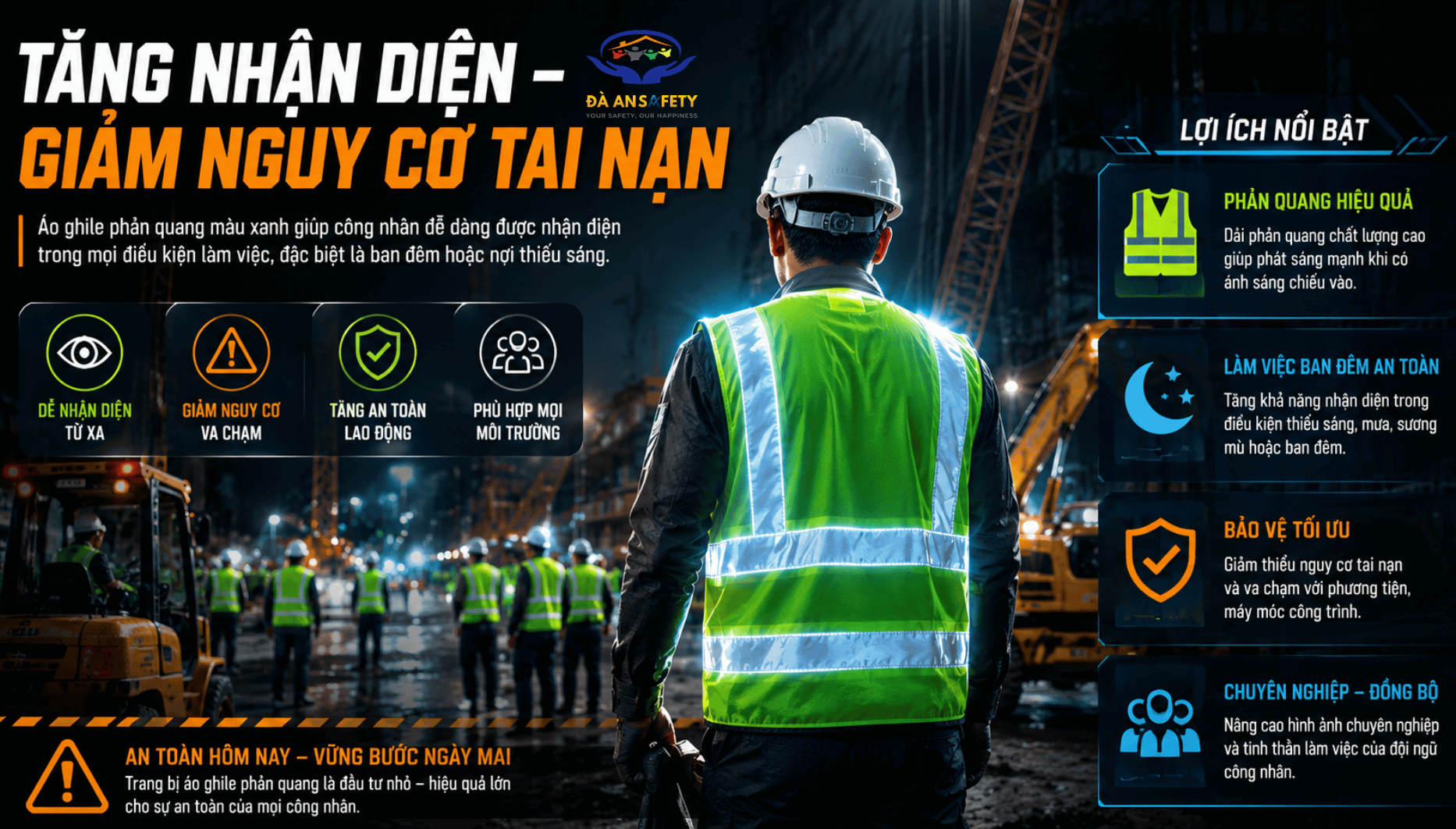 Áo ghile vải phản quang màu xanh tại Đà Nẵng tăng nhận diện