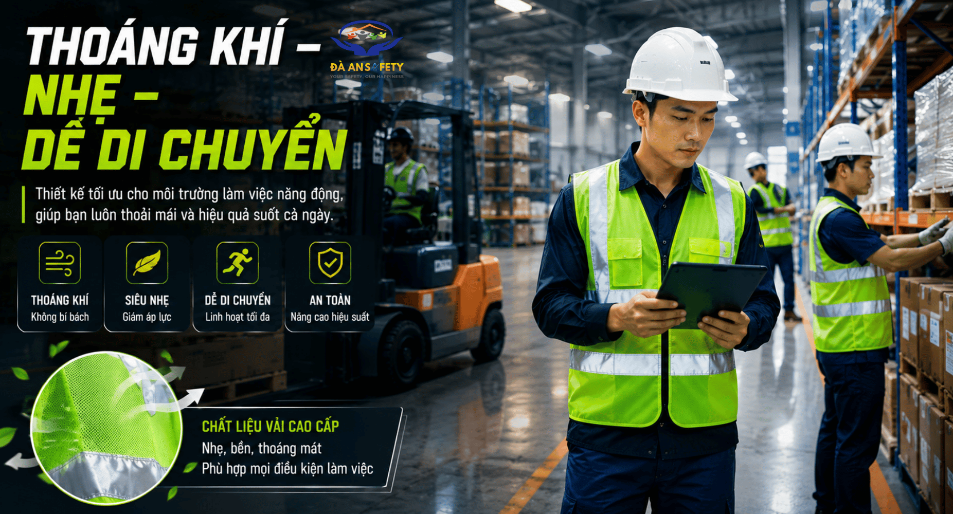 Áo ghile vải phản quang màu xanh tại Đà Nẵng thoáng khí nhẹ dễ di chuyển