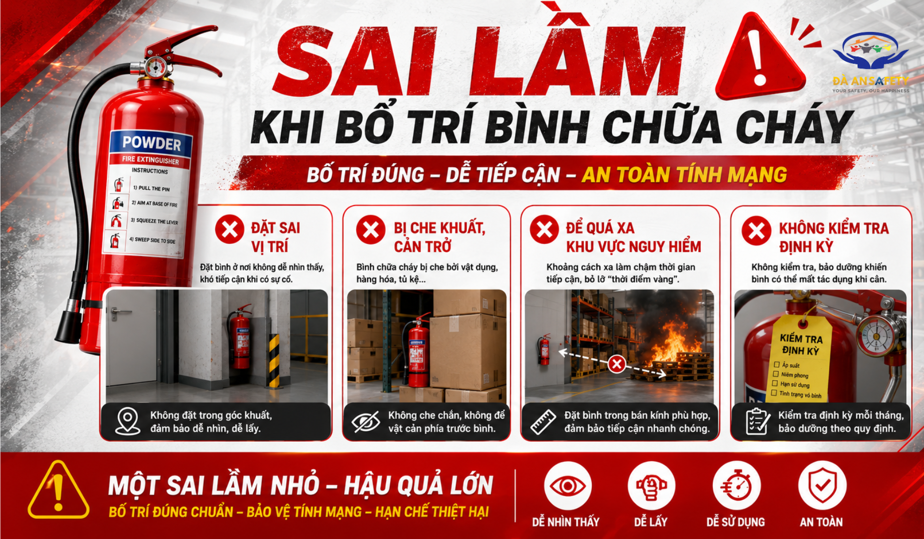 Bình chữa cháy tại Đà Nẵng sai lầm khi bố trí