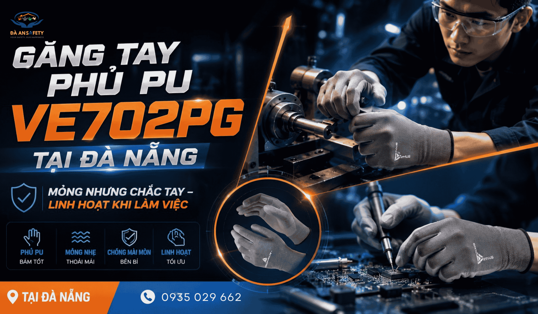 Găng Tay Phủ PU VE702PG Tại Đà Nẵng