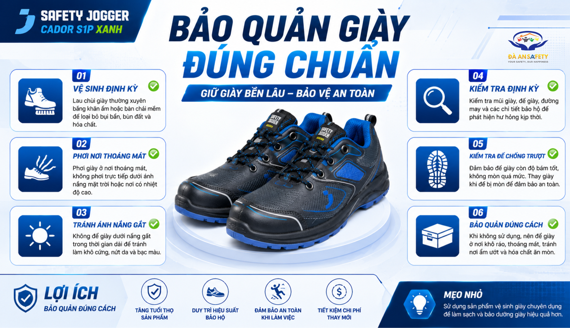 Giày Safety Jogger Cador S1P Xanh Tại Đà Nẵng bảo quản đúng cách