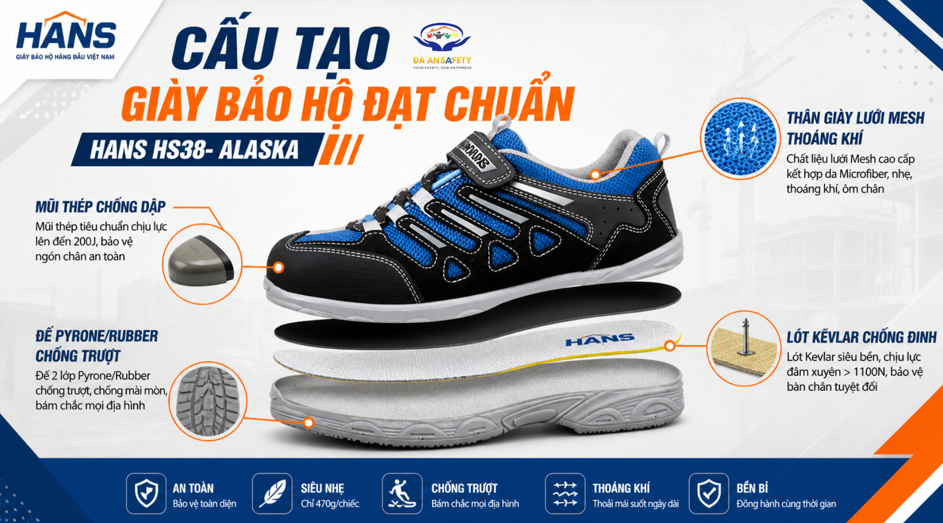 Giày hans hs38 alaska tại Đà Nẵng cấu tạo