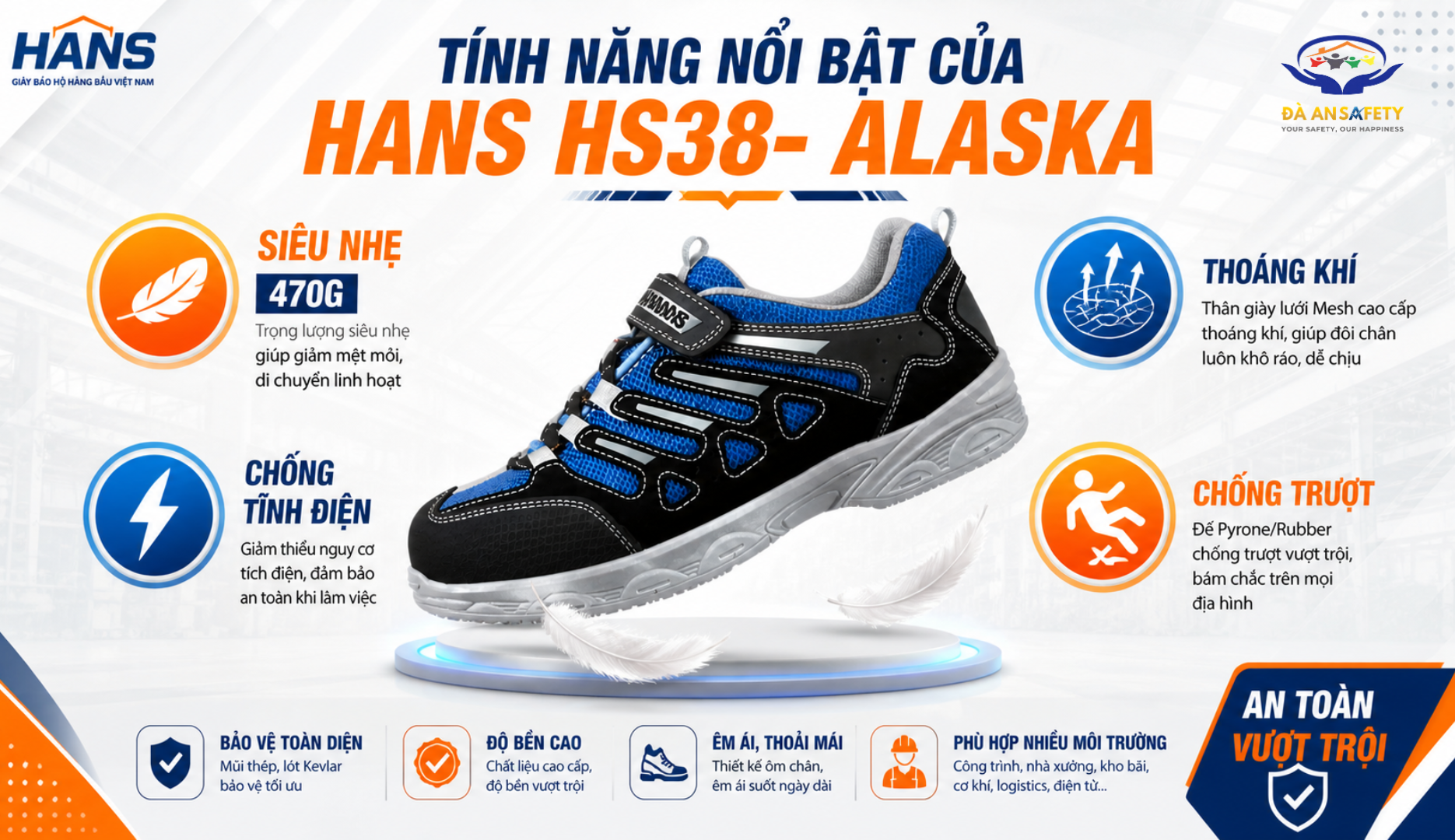 Giày hans hs38 alaska tại Đà Nẵng tính năng nổi bật