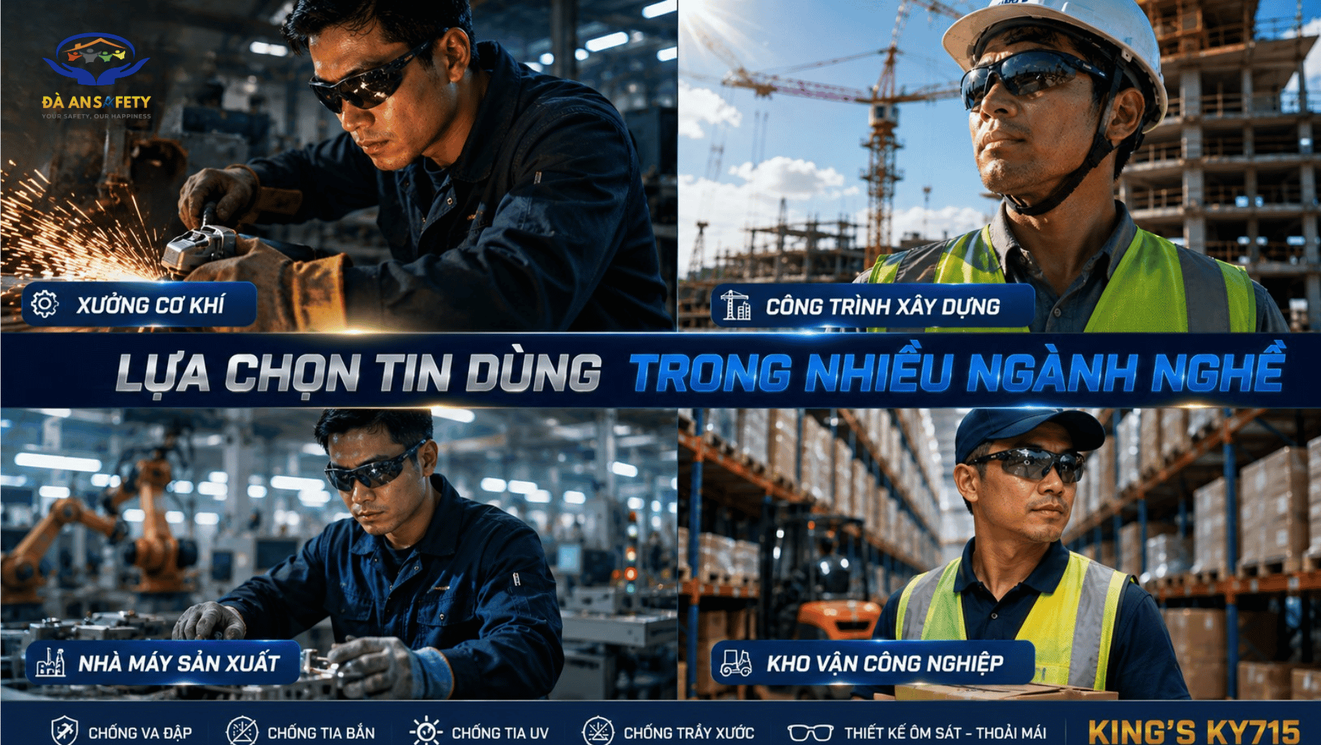Kính BHLĐ King KY715 tại Đà Nẵng phù hợp nhiều ngành