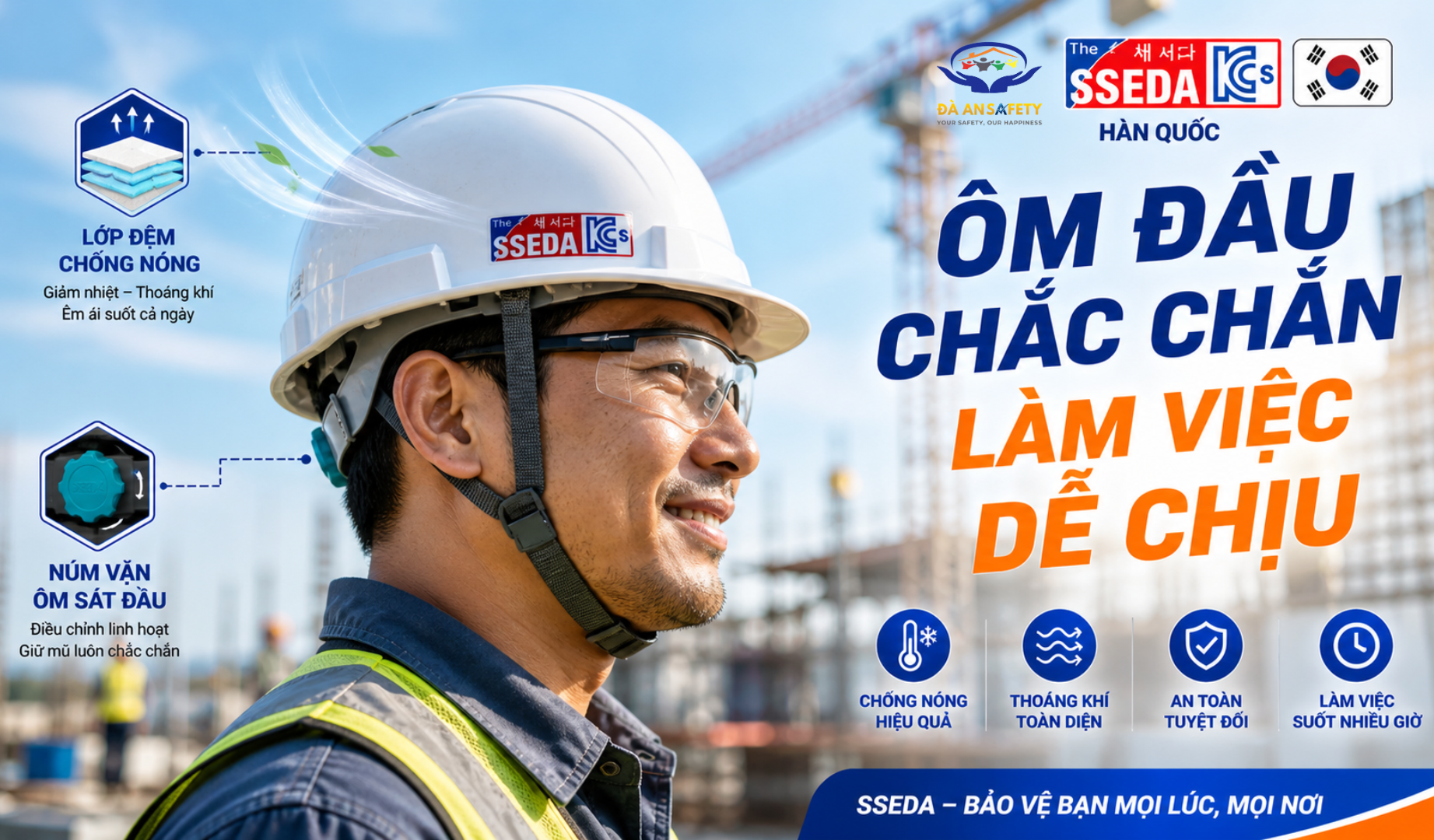Mũ bảo hộ SSEDA Hàn Quốc tại Đà Nẵng độ ôm đầu