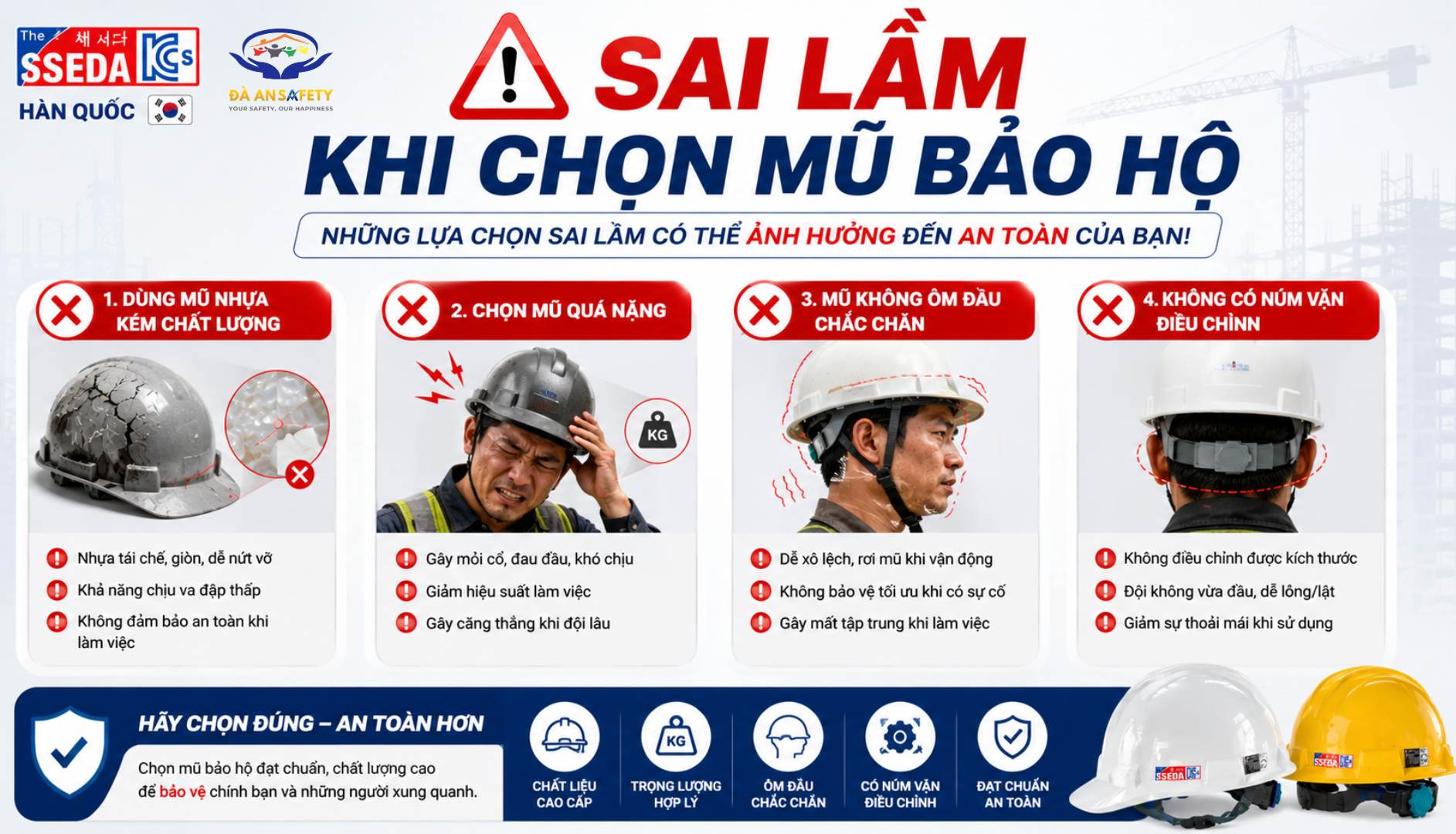 Mũ bảo hộ SSEDA Hàn Quốc tại Đà Nẵng sai lầm khi chọn mũ
