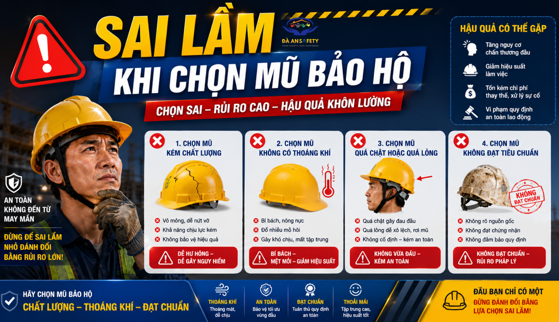 Mũ bảo hộ lao động tại Đà Nẵng sai lầm khi chọn mũ