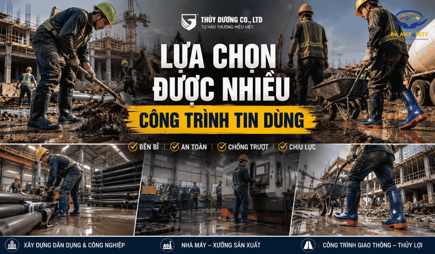Ủng Bảo Hộ Mũi Thép Thùy Dương Tại Đà Nẵng phù hợp nhiều ngành nghề