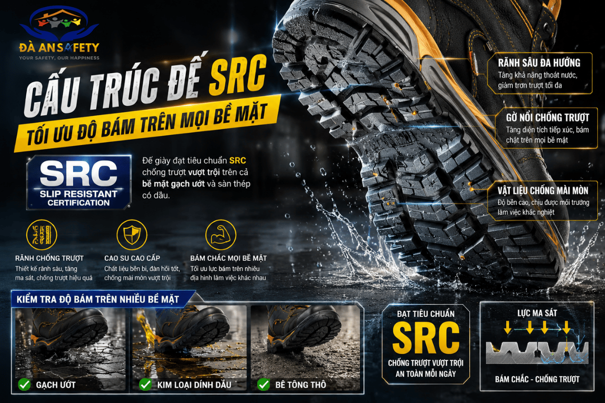 Giày bảo hộ lao động tại Đà Nẵng  cấu trúc đế SRC