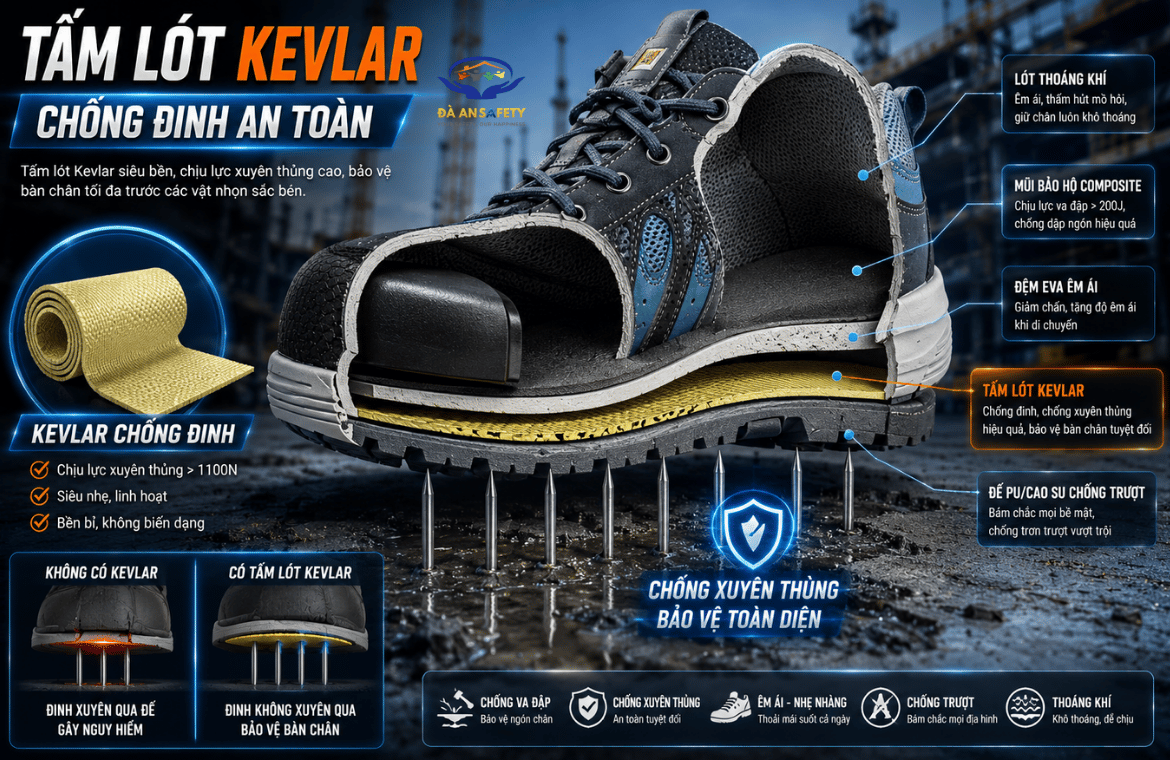 Giày bảo hộ Hans HS34 picaso tại Đà Nẵng tấm lót kevlar
