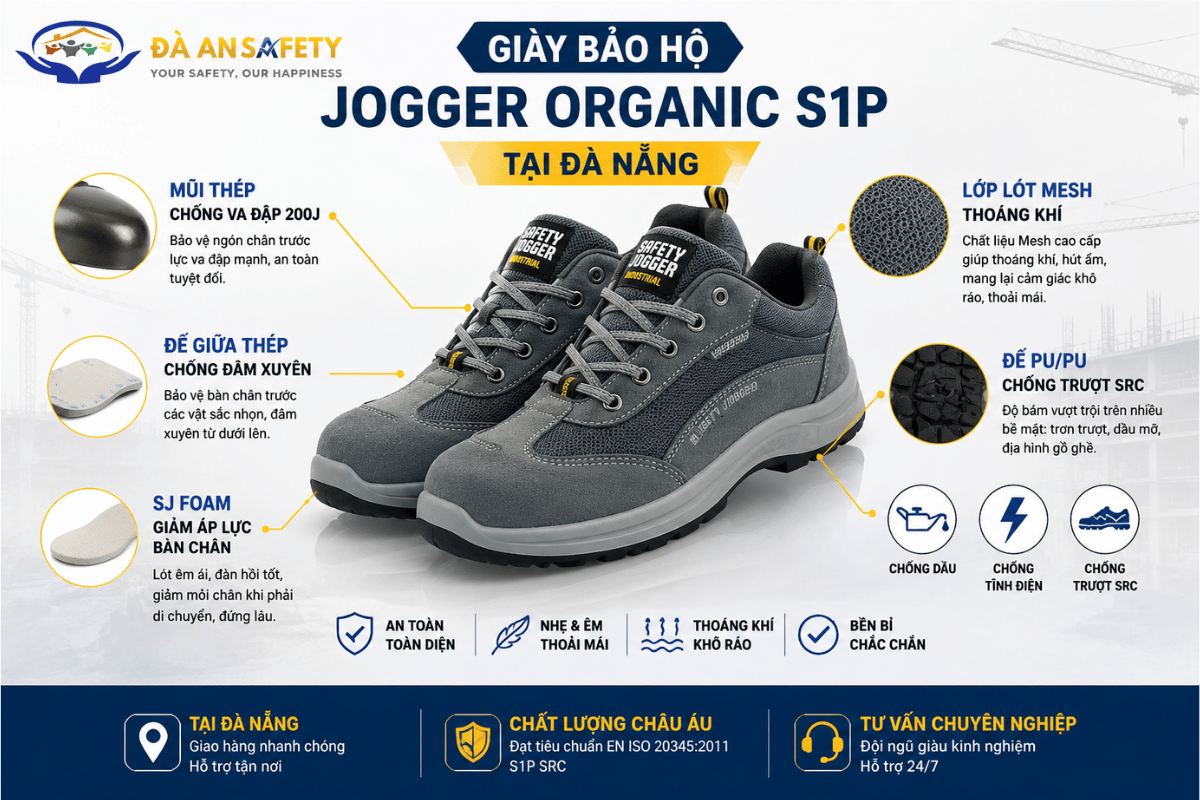 Giày bảo hộ Jogger Organic S1P tại Đà Nẵng tiêu chuẩn của giày