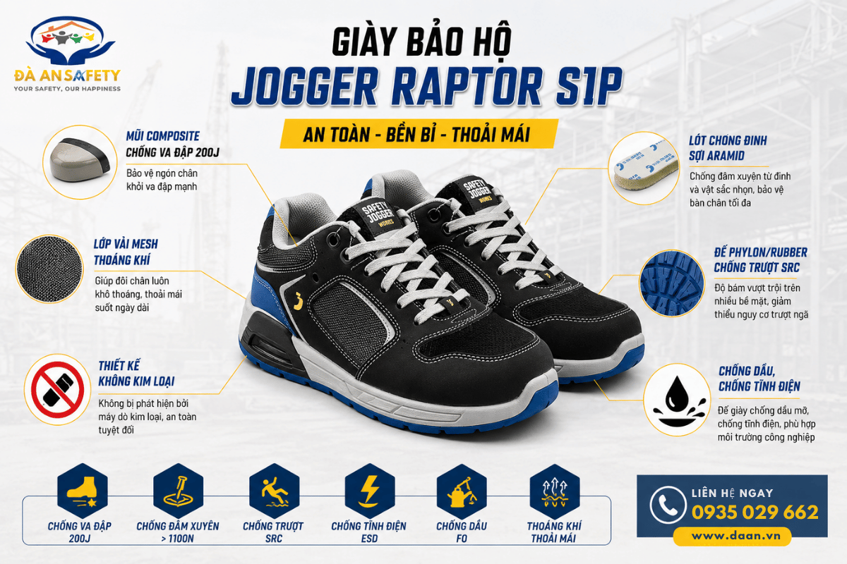 Giày bảo hộ Jogger Raptor S1P tại Đà Nẵng mũi thép đế thép