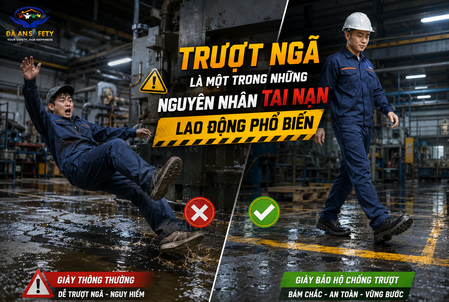 Giày bảo hộ lao động tại Đà Nẵng trượt ngã