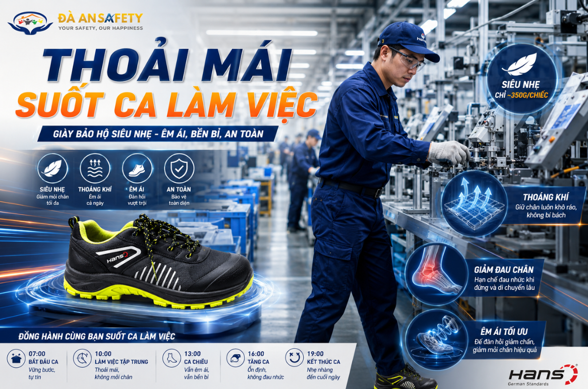 Giày bảo hộ lao động tại Đà Nẵng thoải mái cả ngày