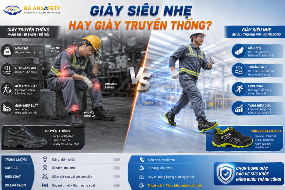 Giày bảo hộ lao động tại Đà Nẵng so sánh với giày truyền thống