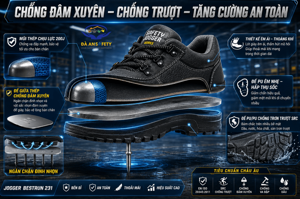 Giày bảo hộ Jogger Bestrun 231 tại Đà Nẵng đế thép