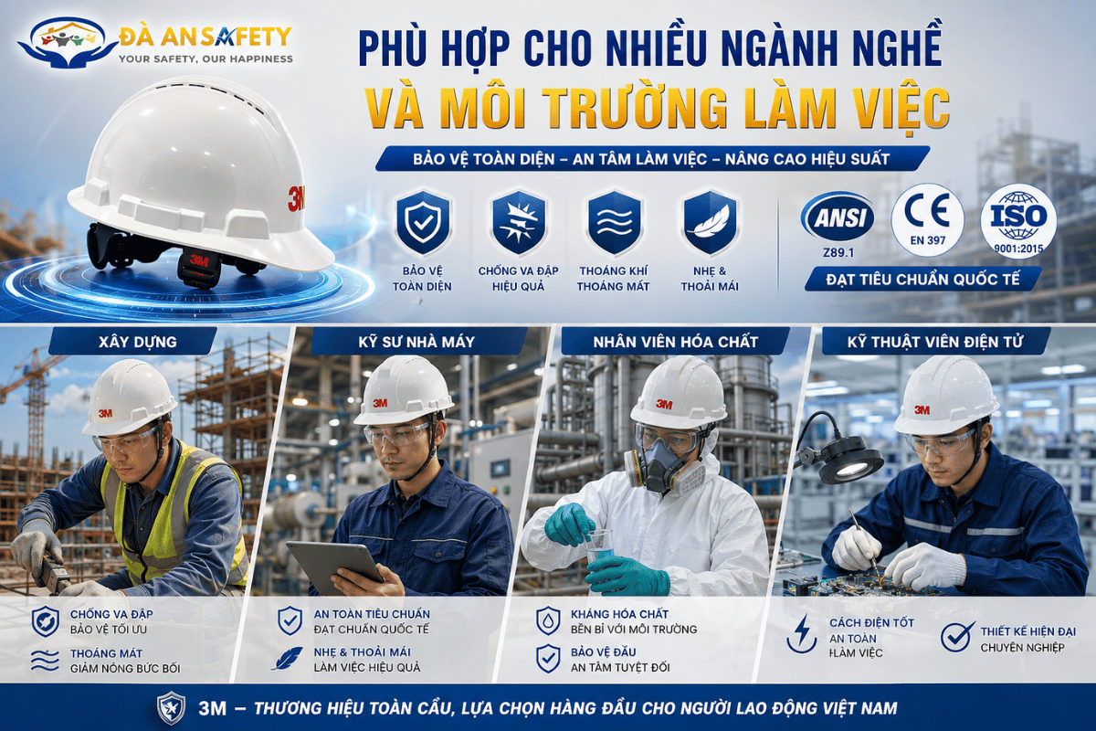 Mũ bảo hộ 3M tại Đà Nẵng phù hợp nhiều ngành nghề