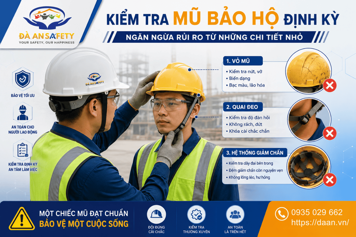 Bảo hộ lao động tại Đà Nẵng quy trình kiểm tra mũ