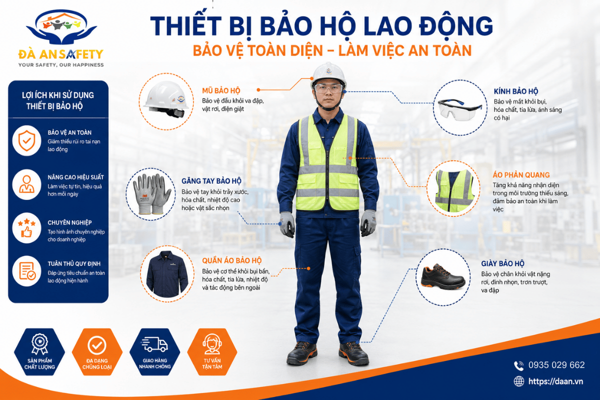 Thiết bị bảo hộ lao động tại Đà Nẵng bảo vệ từng vùng