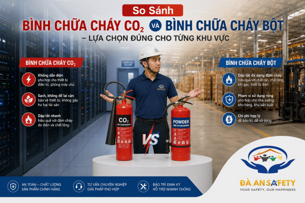 So Sánh Bình Chữa Cháy CO₂ Và Bình Chữa Cháy Bột: Doanh Nghiệp Nên Lựa Chọn Loại Nào Cho Từng Khu Vực?