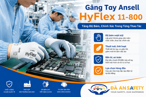Găng Tay Ansell HyFlex 11 800 Tại Đà Nẵng: Tăng Độ Bám, Thoải Mái Và Hiệu Suất Cho Công Việc Lắp Ráp Chính Xác